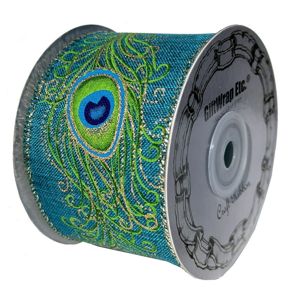 Peacock Fabric Decorative Wired Ribbon - 2 1/2 inch x 10 Yards, Fall, Wreath, Christmas