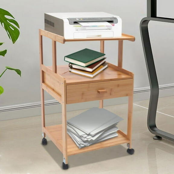 3 Tiers Printer Cart Wooden Scanner Cart Storage Stand W/ Drawer for Home Office