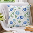 thumbnail image 3 of Pillow Covers 26x26 Set of 2, Blue Morning Glory Throw Pillow Covers Decorative Couch Cushion Cover, Spring Floral Green Leaves Green Microfiber Soft Square Pillowcases for Bedroom Living Room Sofa, 3 of 9