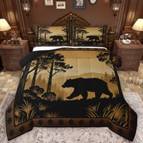 Castle Fairy Safari Bear Full Size Comforter Sets 3-Piece for Boys Girls,Black Brown Bedding Comforter Set,Jungle Woodland Animal Lightweight Bedding Sets,Super Cozy Room Decor,Reversible