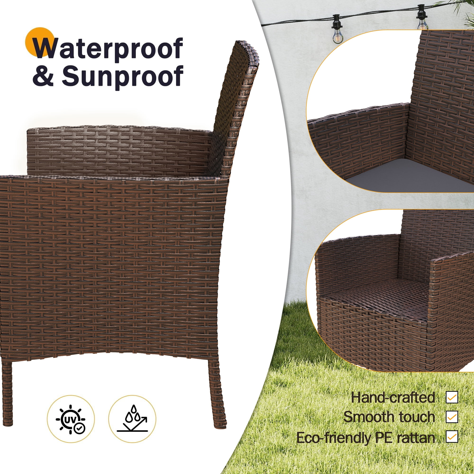 MRUAKA Patio Furniture Set 4 Pieces Porch Furniture Outdoor Modular Wicker Patio Sectional Conversation Furniture Set for Backyard,Porch,Garden,Poolside and Balcony(Grey)