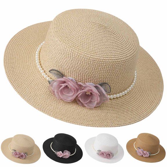 Mgmyaa Women French Style Pearl Flower Summer Bucket Hat Elegant Wide Brim Beach Vacation Cap Foldable Lightweight Sun Protection Headwear by Mgmyaa