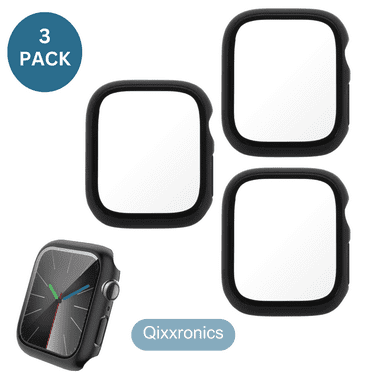 3x Qixxronics Black Case for Apple Watch Series 3 (38mm), Built-in Tempered Glass Screen Protector