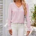 thumbnail image 4 of ATOYSOY Casual Dressy Tunic Loose Eyelet Shirts for Women Long Sleeve Tees Solid Color Tops Outwear Fall Trendy V Neck Lace Pullovers Pink L, 4 of 6