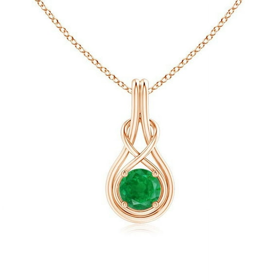 ANGARA Natural Round Emerald Solitaire Infinity Knot Pendant in 14K Rose Gold for Women (Size-6mm) | May Birthstone, Birthday, Anniversary, Jewelry Gift for Women | Natural Emerald Necklace