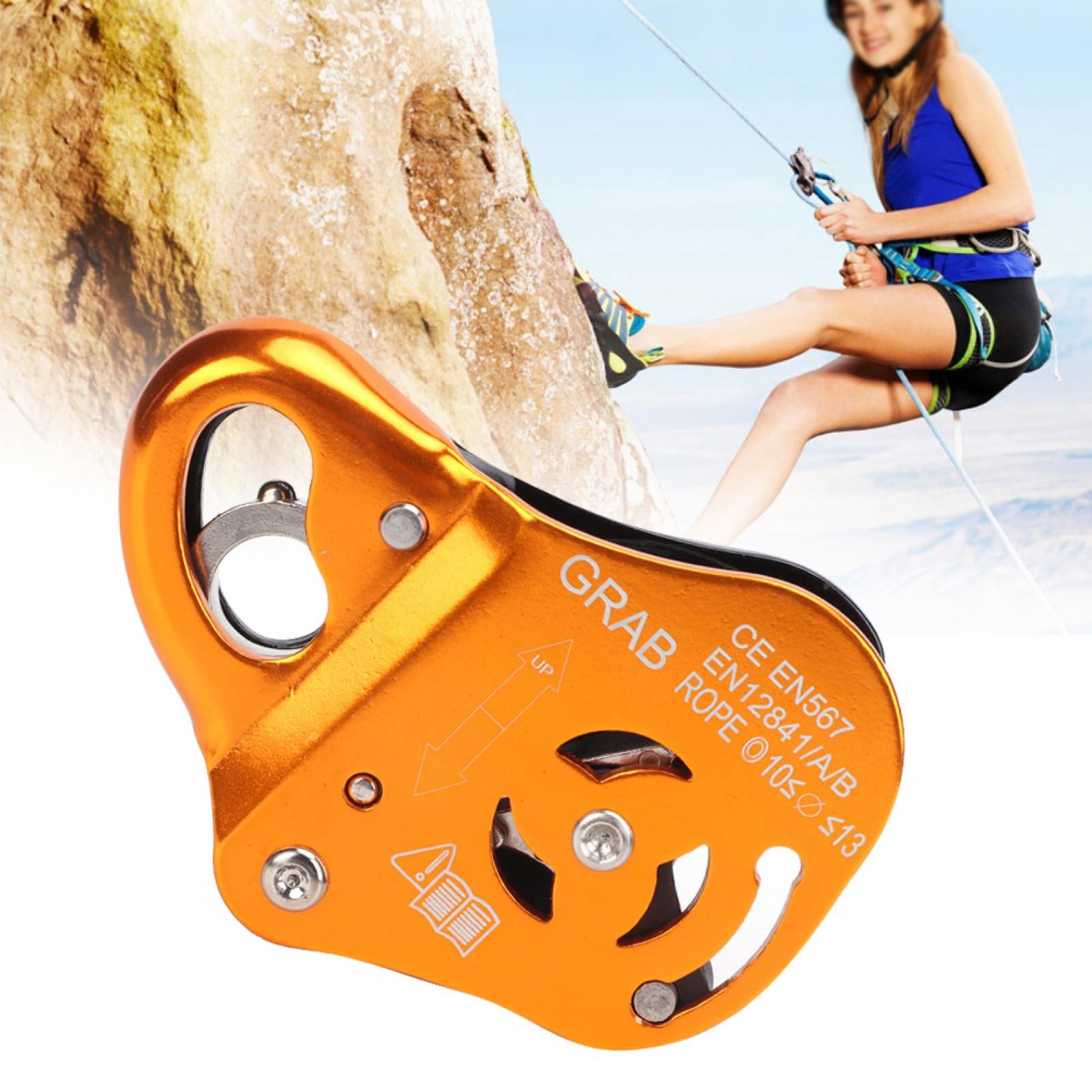 Nieyigj Outdoor Climbing Grab Rope Self Locking Fall Protection Safety Rope Protector, Aluminum-Magnesium Alloy Belay Device For Rock Climbing & Rappelling, Orange, 3.94 inches / 10.00 cm