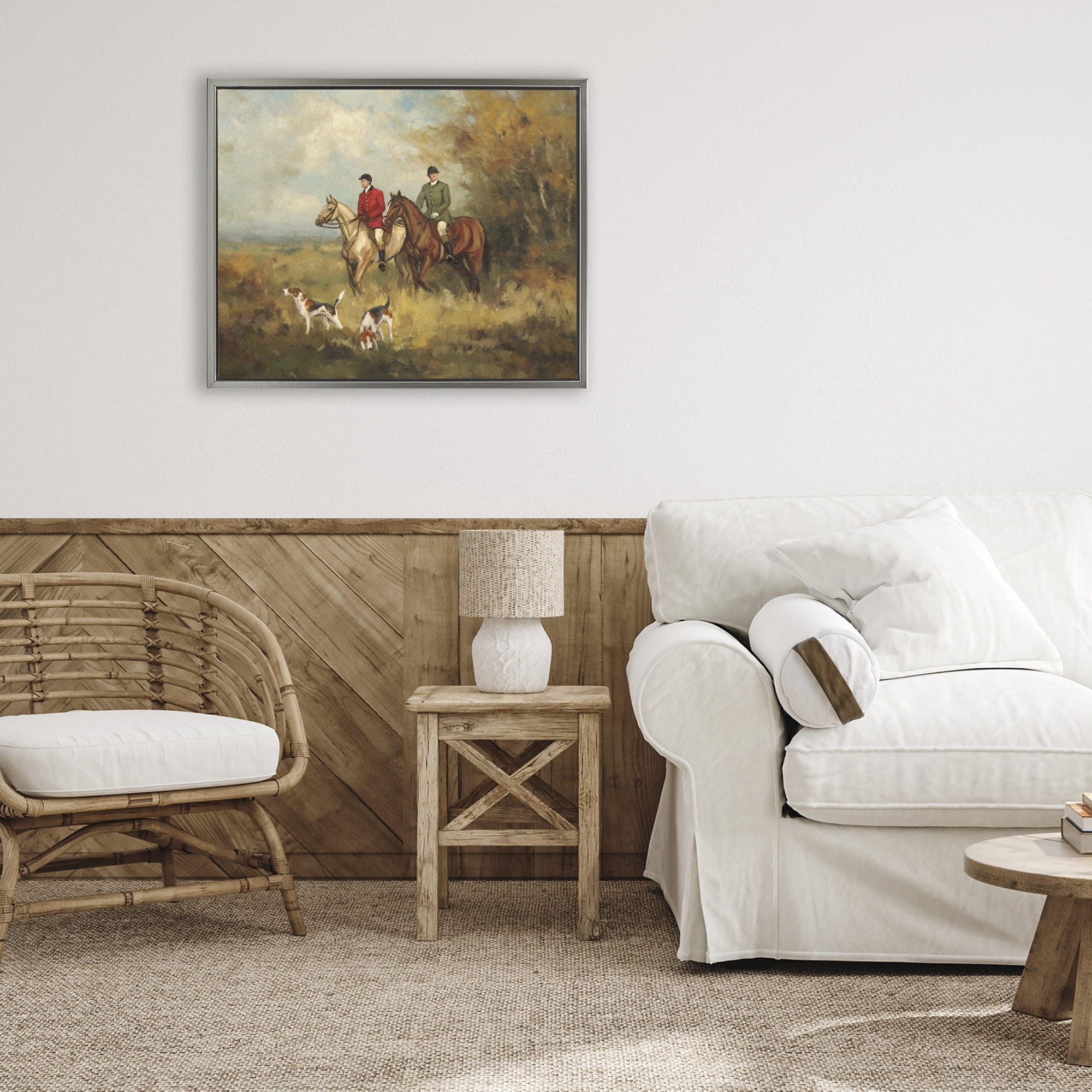 Stupell Industries Autumn Riders with Hounds Gray Framed Floater Canvas Wall Art, design by Ziwei Li