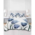thumbnail image 3 of Quilts Queen Size, Blue Tulips Soft Comforter Bedding Set for Bed, Spring Summer Floral Rustic Botanical Lightweight Quilted Bedspread with Pillow Cover(2 Pieces) for All Season, 90x96 Inch, 3 of 6