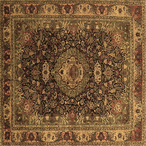 Ahgly Company Indoor Square Medallion Brown Traditional Area Rugs, 4' Square