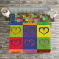 thumbnail image 3 of Ambesonne Art Quilted Bedspread Set 3 Pcs, Vivid Heart Colorful Square, King Size, Multicolor, 3 of 3