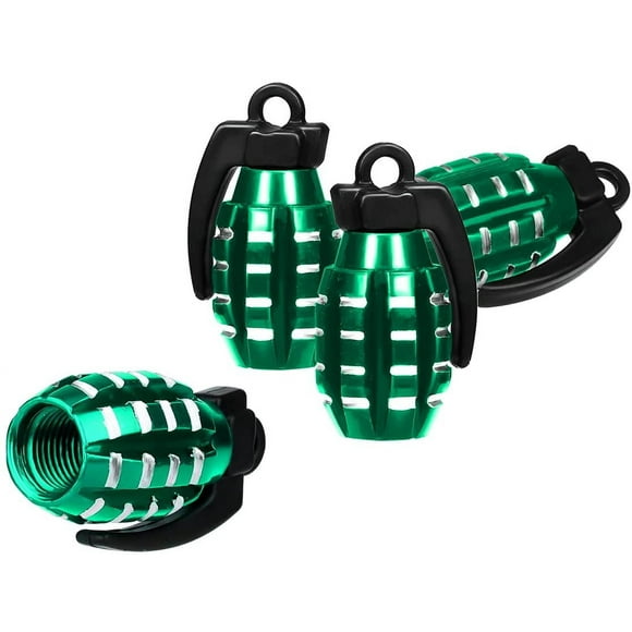 Lot de 4 Capuchons de Tige de Valve, Style Grenade, Capuchons de Valve en Aluminium, Capuchons de Pneu Robustes (Vert)