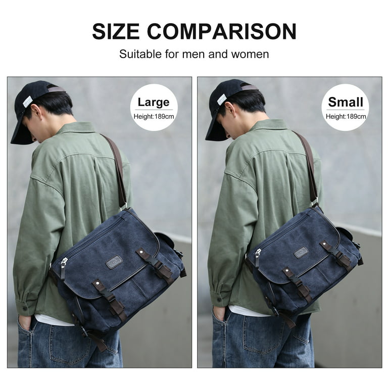SYCNB Messenger Bag for Men,Water Resistant Unisex Canvas Shoulder Bag,Vintage Military Crossbody Bag,14 inch Laptop Bag, Adult Unisex, Size: Small, Gray