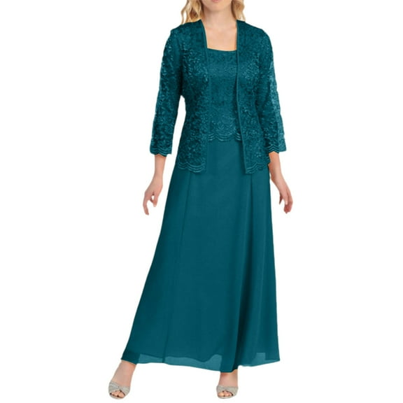 Women's Laces Mother of the Bride Dresses with Jacket 2 Piece Mother of the Groom Dresses for Wedding Guest Dress Green L
