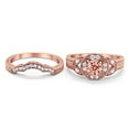 thumbnail image 2 of Two Piece Art Deco Set Round Ring Rose Tone Morganite CZ 925 Sterling Silver Size 10, 2 of 6
