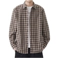 thumbnail image 4 of Zenithor Cotton Plaid Button-Up Shirts for Men, Regular Fit Long Sleeve Tops, Outdoors Casual Wear Brown Sizes M-3XL, 4 of 4