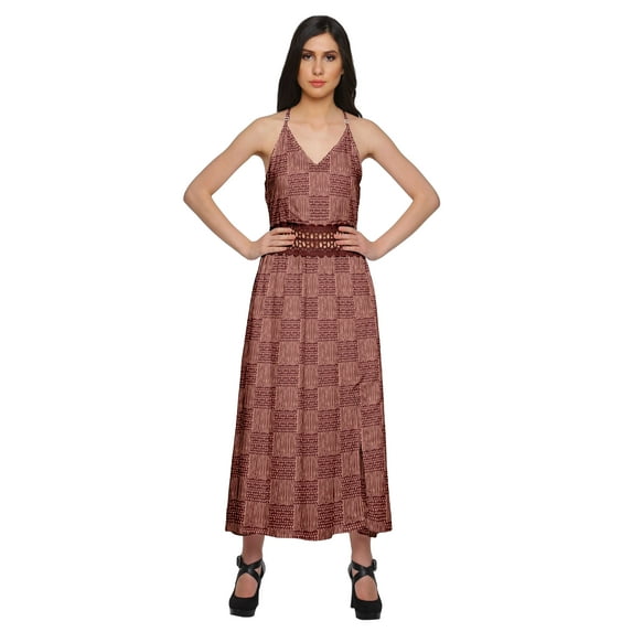 Moomaya WoMen's Sleeveless Maxi Dress With Trim Lace Spaghetti Strap Summer Wear