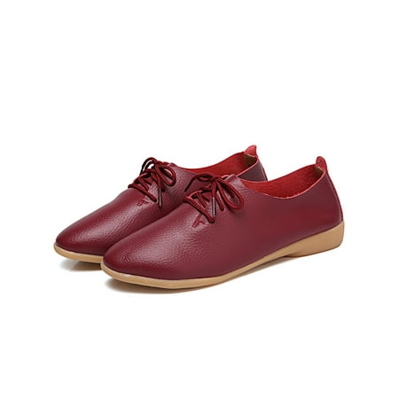 

Gomelly Women Flats Lace Up Loafers Slip On Casual Shoes Comfy Ladies Womens Walking Flats Shoes Leather Flats Wine Red 5.5