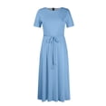 thumbnail image 6 of LWavelet Women's Plus Size Maxi Dress Short Sleeve Round Neck Tie Waist Casual Flowy Dress with Pockets Blue 4XL, 6 of 7