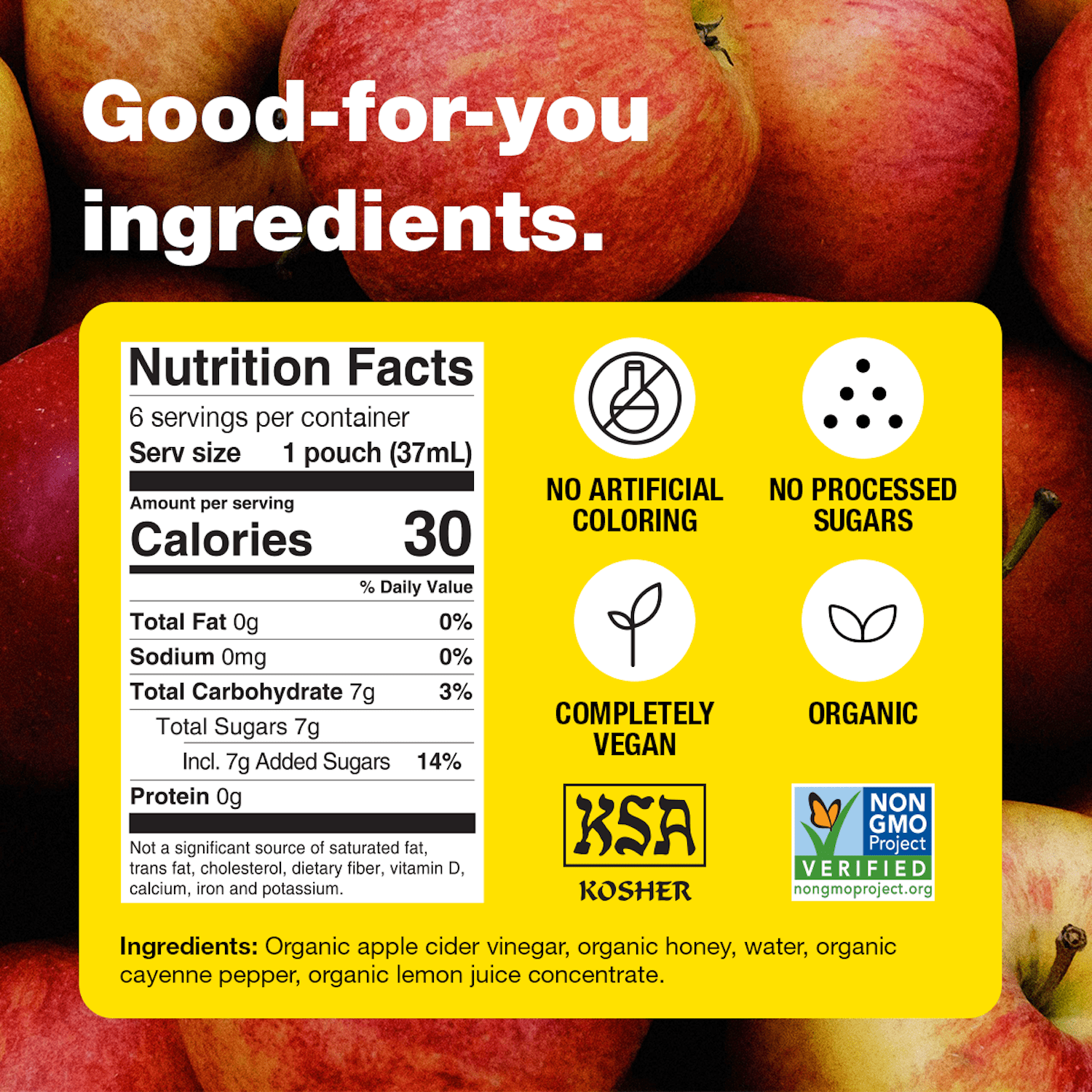 (6 pack) Bragg On-the-Go Organic Apple Cider Vinegar Honey Cayenne Pouches, 1.25 fl oz, 6 Pack