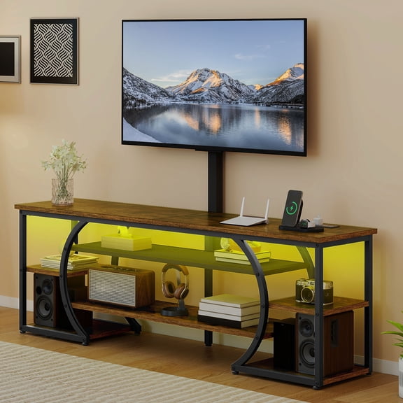 Uforic TV Stand for 65"/70" TVs, LED Entertainment Center with Mount & Power Outlets, TV Media Console Table,Rustic Brown