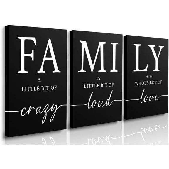 RotHome Canvas Wall Art 3 Pieces Family Quotes Inspirational Wall Decor Framed Prints with Wooden Frame for Living Room Bedroom Black and White Modern Ready to Hang
