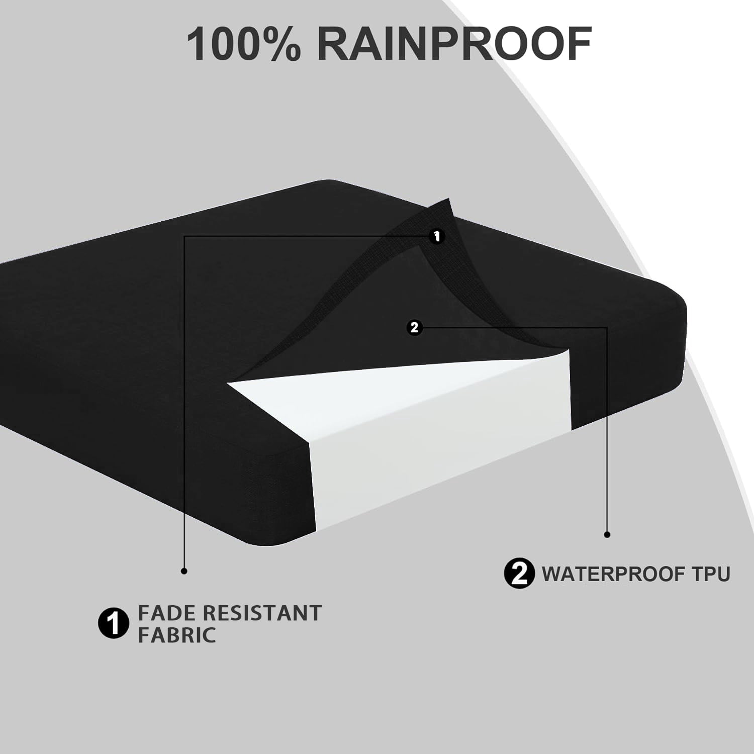 Outdoor Seat Cushions for Patio Furniture Set of 24x24 Inch for Waterproof Replacement Cushions with Removable Cover for Chair Yard Garden Deck,Black