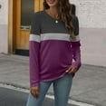 thumbnail image 3 of MIXUE Autumn Winter Color Block Striped Print Crew Neck Long Sleeve Fashion Casual Tee Shirts Streetwear,Purple,XXL, 3 of 5
