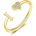 thumbnail image 2 of LINXIQIN 925 Sterling Silver Heart Initial Ring for Women – Adjustable Letter A-Z Stackable Ring, 14K Gold Plated, 2 of 9