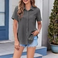 thumbnail image 5 of Breezora Womens V Neck Short Sleeve Blouse Relaxed Fit Casual Work Shirt Breathable Comfortable Summer Office Tops S Size Grey, 5 of 9