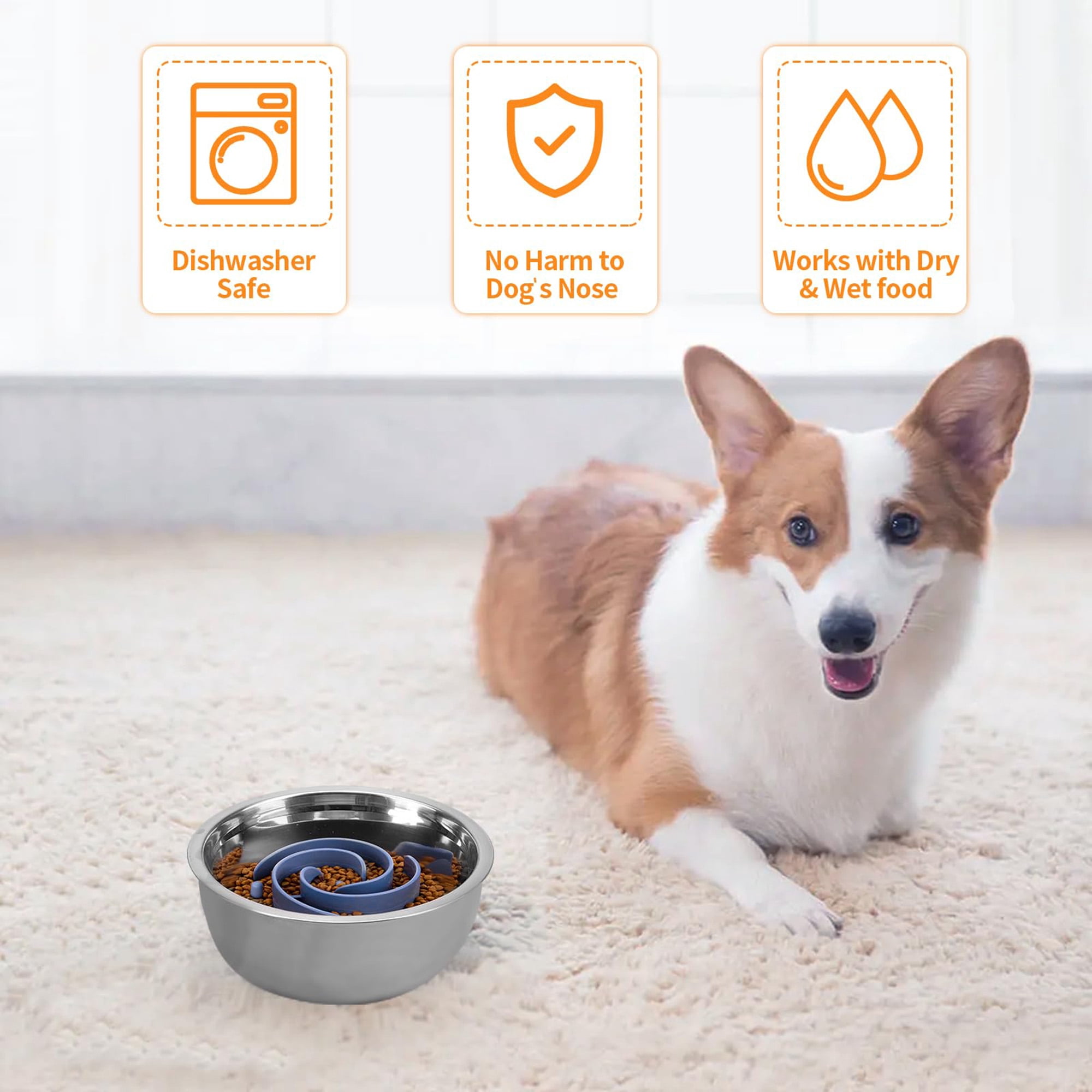 Slow Feeder Dog Bowl Insert, Soft Silicone Slow Eating Feeder with Strong Suction Cups, Fits Basic and Eleated Bowls for Small Medium Large Dogs, Promotes Digestion and Mental Stimulation, Dark Blue