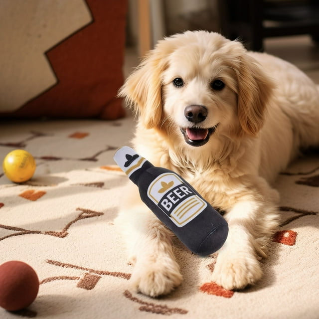 Juguete para masticar perro Forma de botella de vodka de whisky | Peluche relleno chillón | Ayuda duradera para la dentición de mascotas que produce sonido y rechinar dientes | Regalo interactivo