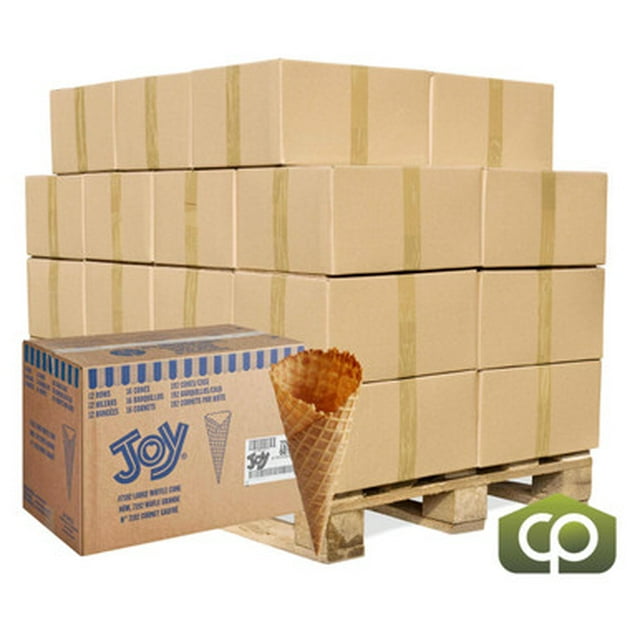 JOY Waffle Ice Cream Cones, Artisanal Brown Sugar Wafers, Full Pallet – 192/Case (36 Cases/Pallet) – Total 6,912 Cones
