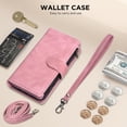 thumbnail image 6 of ELEHOLD Case for iPhone 16, PU Leather Zipper Wallet Flip Folio Case with Card Holder & Wrist Strap & Stand,Pink, 6 of 6