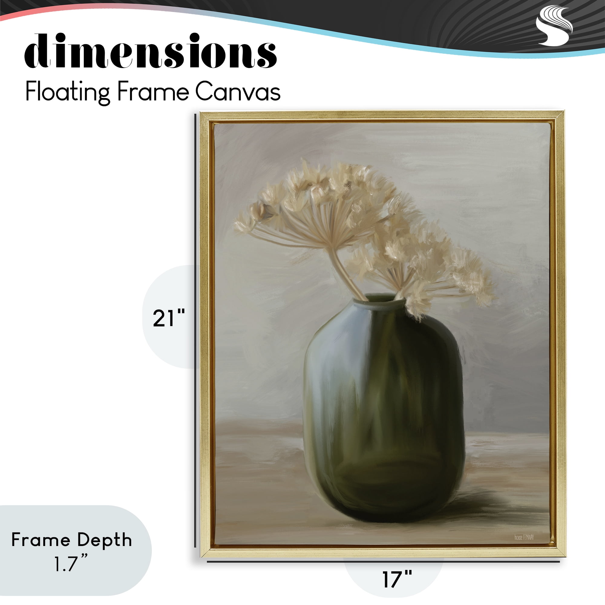 Stupell Industries Dried Blooms in Green Vase Gold Framed Floater Canvas Wall Art, design by House Fenway