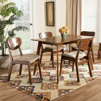 Baxton Studio Katya Mid-Century Modern Sand Fabric Upholstered and Walnut Brown Finished Wood 5-Piece Dining Set