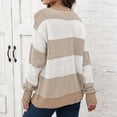 thumbnail image 4 of Fall/Winter Tops Womens Sweaters for Women Fall Color Block Stripe Long Sleeve Ribbed Knit Sweater Loose Crew Neck Soft Pullover Winter Clothes S-34 Khaki M, 4 of 8