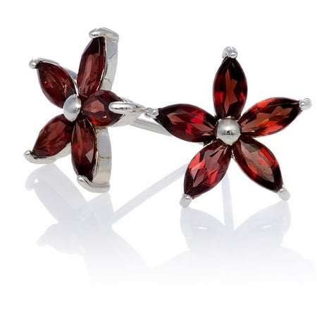 Garnet Marquise Flower Stud Earrings