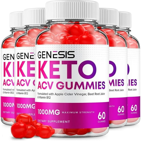 5 Pack Genesis Keto ACV Gummies - Official - Keto Genesis ACV Advanced Formula Plus Apple Cider Vinegar Dietary Supplement B12 Beet Root Juice Men Women 300 Gummies