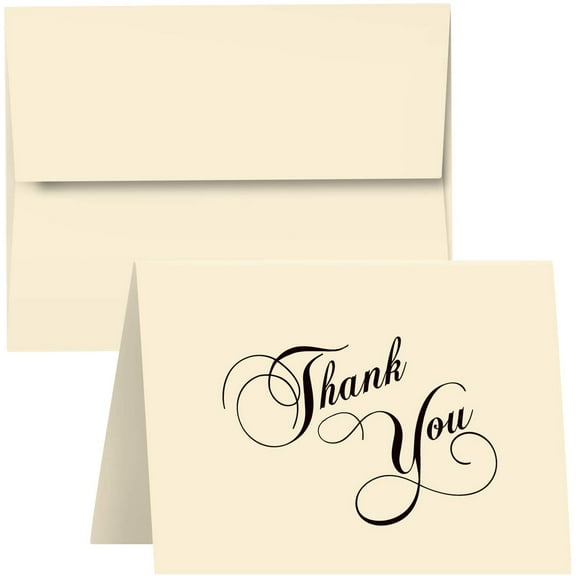 Elegant Cream Thank You Greeting Cards & Envelopes - Great for Birthdays, Weddings, Holiday Parties | 80lb (216gsm) | 4.5 x 6 Inches | 25 Per Pack