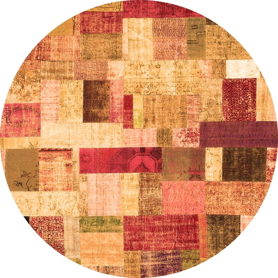 Ahgly Company Indoor Round Patchwork Orange Transitional Area Rugs, 5' Round