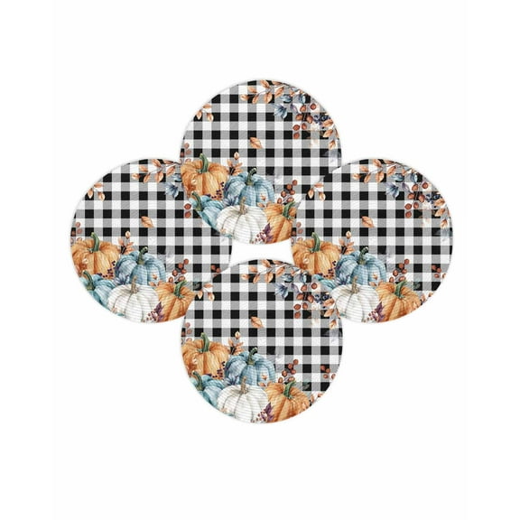 Fall Round Placemats Set of 4 Orange Blue Pumpkin Place Mats Thanksgiving Woven Placemat Autumn Floral Maple Leaves Plaid Circle Braided Table Mat for Kitchen Dining Table Party Home Decor 15 Inch