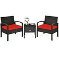 thumbnail image 1 of Patiojoy Ensemble de Conversation Extérieur en Osier pour Patio de 3 Pcs avec Table et Chaises, Rouge, 1 of 9