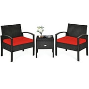 Topbuy 3-Piece Patio Wicker Storage Table & Chair Set Outdoor Conversation Set Red