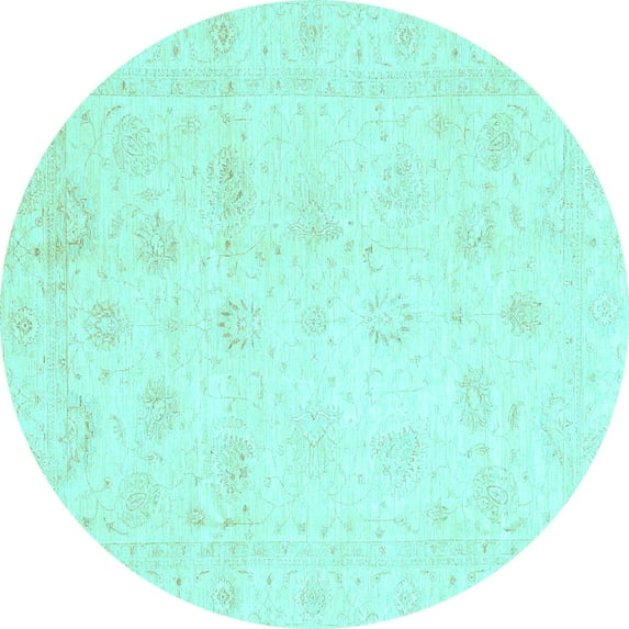 Ahgly Company Indoor Round Oriental Light Blue Traditional Area Rugs, 4' Round