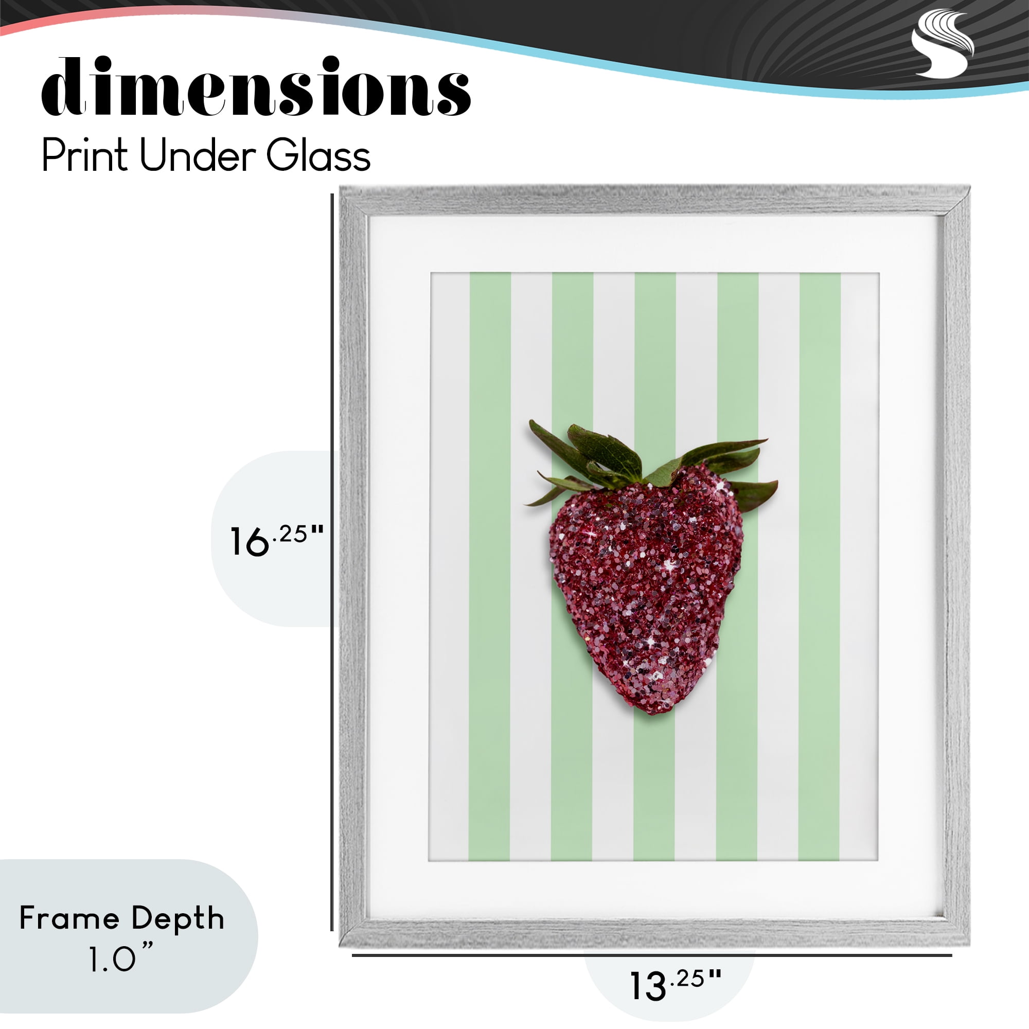 Stupell Industries Glimmer Cherry on Green Stripes Gray Framed Print Under Glass, design by LISH Creative