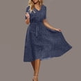 thumbnail image 2 of FRSASU Summer Dresses for Women Short Sleeve Polka Dot Midi Dress V-Neck A Line Sundress Beach Vacation Flowy Dresses Navy, 2 of 7