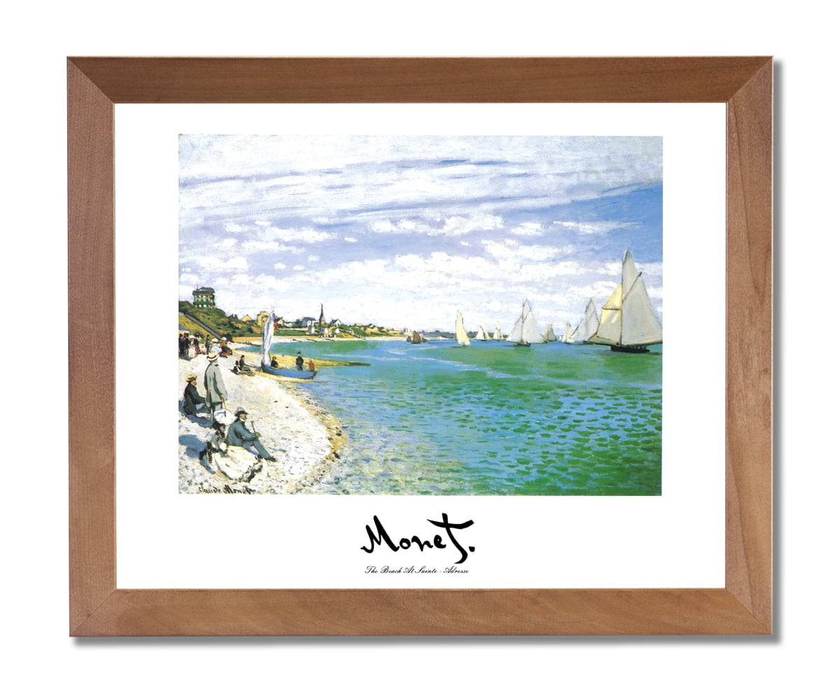Claude Monet The Beach At Sainte Adresse Wall Picture Honey Framed Art
