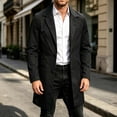 thumbnail image 5 of FRSASU Men's Trench Coat Slim Fit Single Breasted Long Windbreaker Jacket Classic Lapel Casual Overcoat with Side Pockets Black, 5 of 9