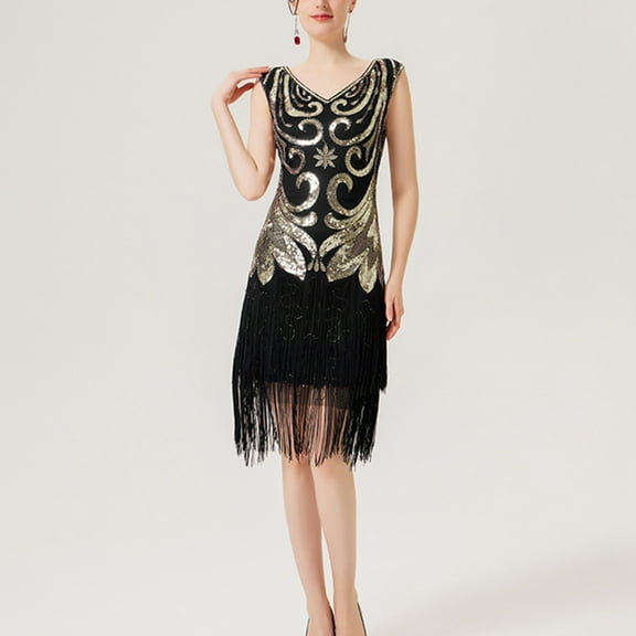 DailyTrove Women's Fringe Flapper Dress-Sleeveless-Midi-Polyester-for 1920s Party/Costume Event-Vintage Fringe