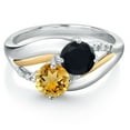 thumbnail image 2 of Gem Stone King 925 Sterling Silver and 10K Yellow Gold Yellow Citrine Black Onyx and Lab Grown Diamond 2 Stone Engagement Ring for Women (1.24 Cttw, Round 5MM, November Birthstone, Size 6), 2 of 4